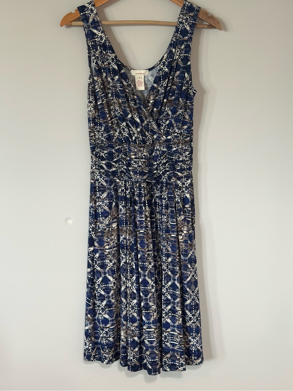 Sundance Navy & White Printed Sleeveless Midi Dress